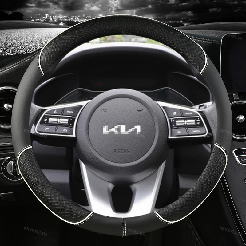 Car Steering Wheel Cover 38Cm 15" Leather For Kia Ceed Sportage Picanto Cerato Seltos Soul Rio 3 4 5 K3 K5 2022 Auto Accessories
