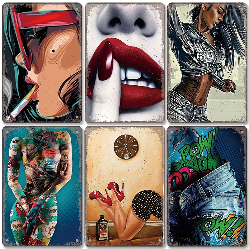 Sexy Girls Red Lips Poster Vintage Metal Tin Signs Pin Up Girl Metal