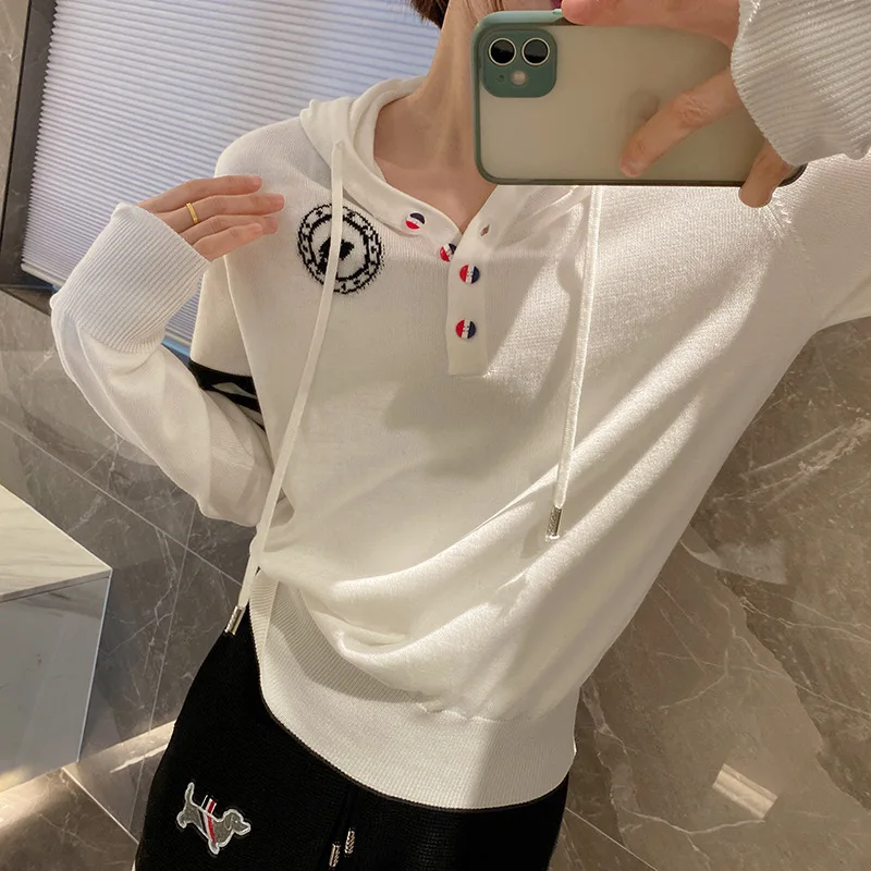 

High-quality TB Four-bar Top Autumn and Winter New Behind The Puppy Embroidered Long-sleeved Hooded Pullover Sweater