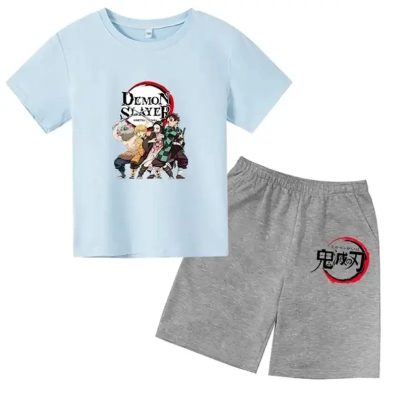 thumbnail image 1 of Conjunto de camiseta y pantalones cortos con estampado de Kamado Nezuko de Demon Slayer para adolescentes y niños, ropa de manga corta para niños y niñas, 1 of 5