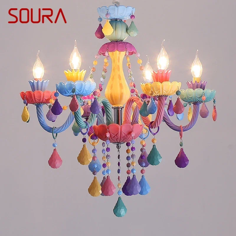 

SOURA Color Crystal Pendent Lamp Art Girls' Room Candle Lamp Children's Room Living Room Restaurant Bedroom Art Chandelier