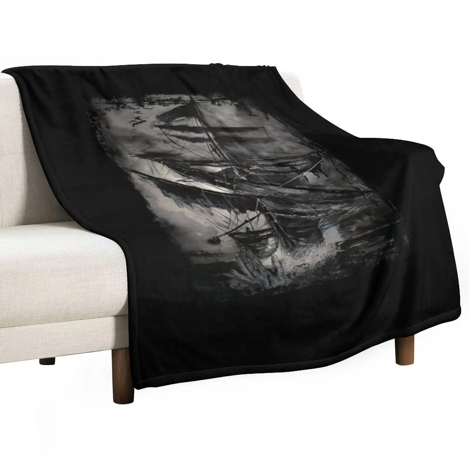 

pirate ship Throw Blanket Vintage Beach Sofa Quilt Flannel Fabric Blankets