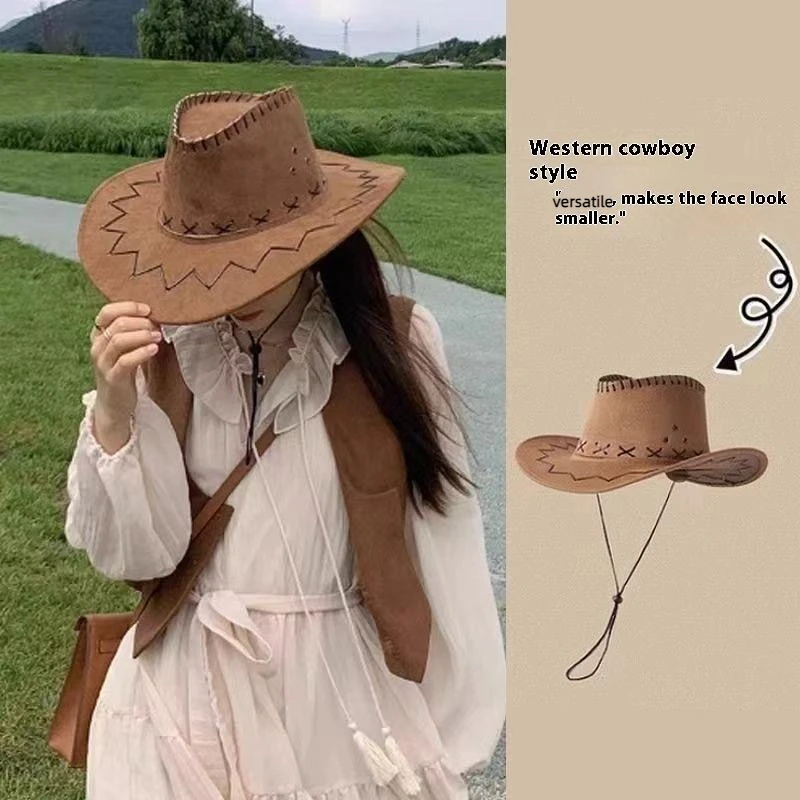 Western Style Suede Cowboy Hat - Unisex Fancy Dress Accessory
