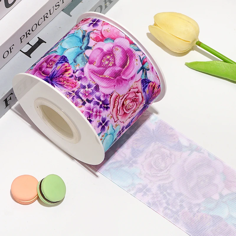 5Yards Flower Printed Grosgrain Ribbons For Hair Bows DIY Handmade Materials88947 grosgrain ribbon,ribbon supplies,ribbon decoration