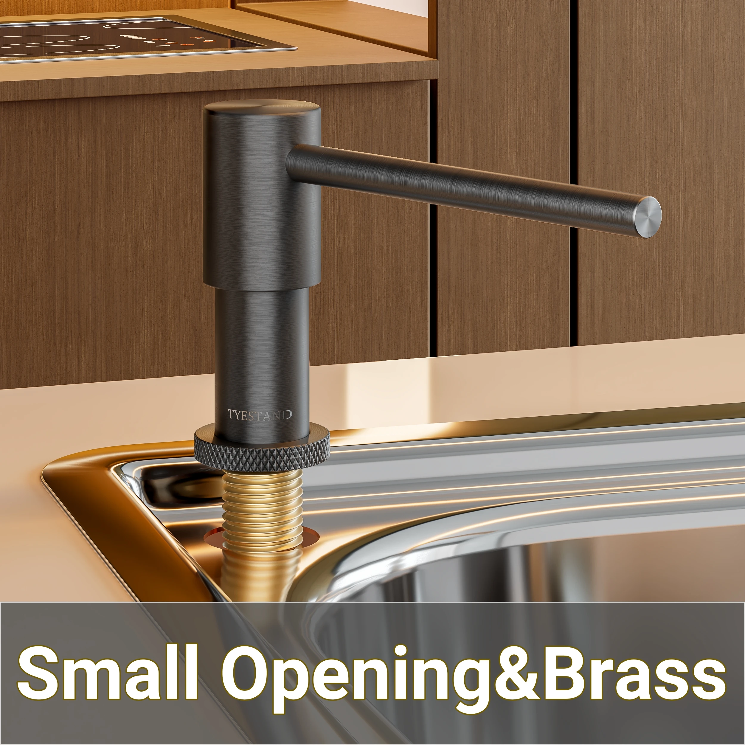 (Gray) Metal Brass Soap Dispenser for Kitchen Sink for Small Openings and Narrow Edge Sink with 59"(1.5M) Tube and Bottle