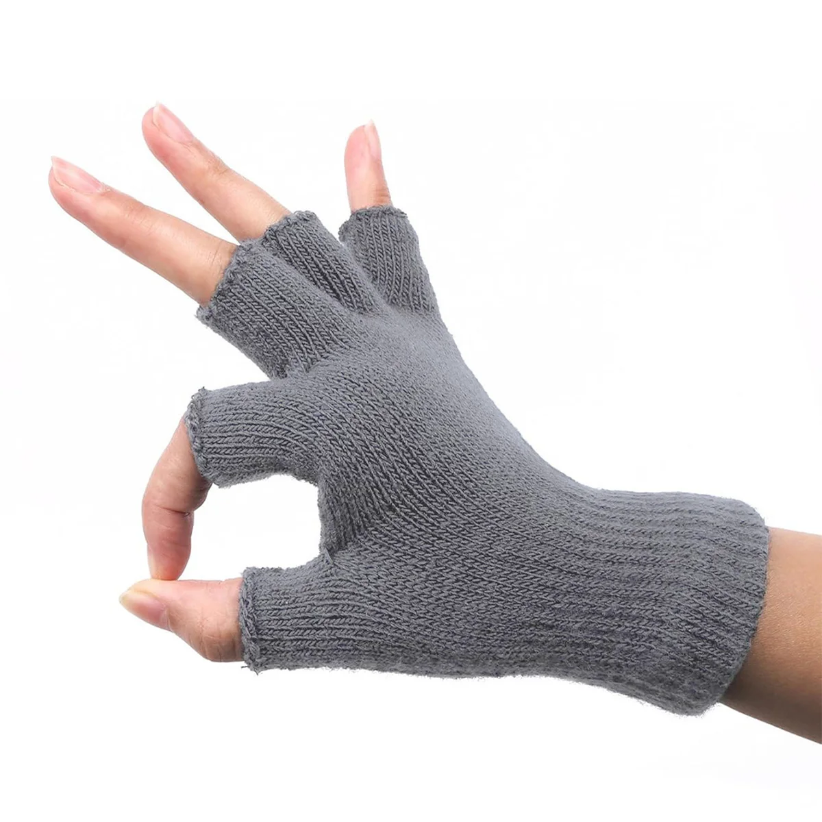 1 Pair Winter Half Finger Gloves Knitted Fingerless Mittens Warm Stretchy Gloves for Men and Women