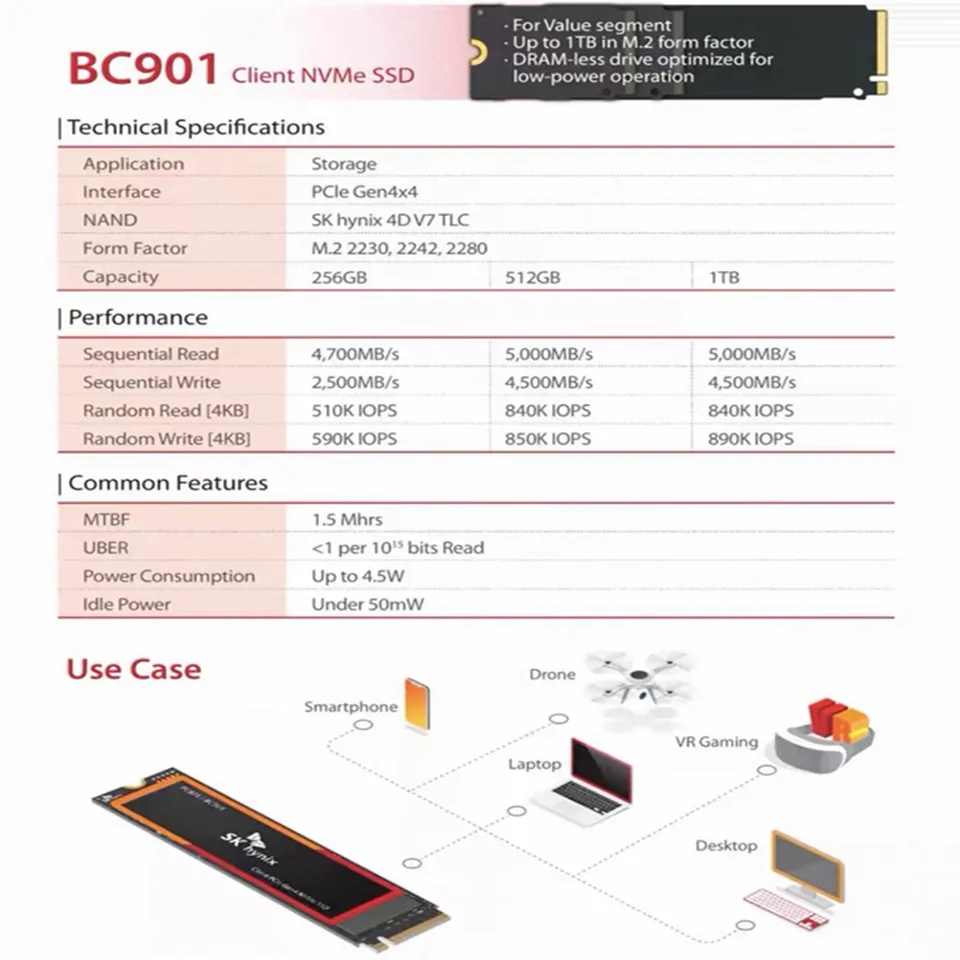New For SK Hynix SSD BC901 1TB 512G 256G Solid State Drive PCIe