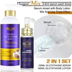 AILKE Radiant Glow Women's Skincare Kit: Brightening & Nourishing Essentials with Lotion, Serum, Dark Spot Cream, Body Cream, and Soap (Glutathione 2 in 1)
