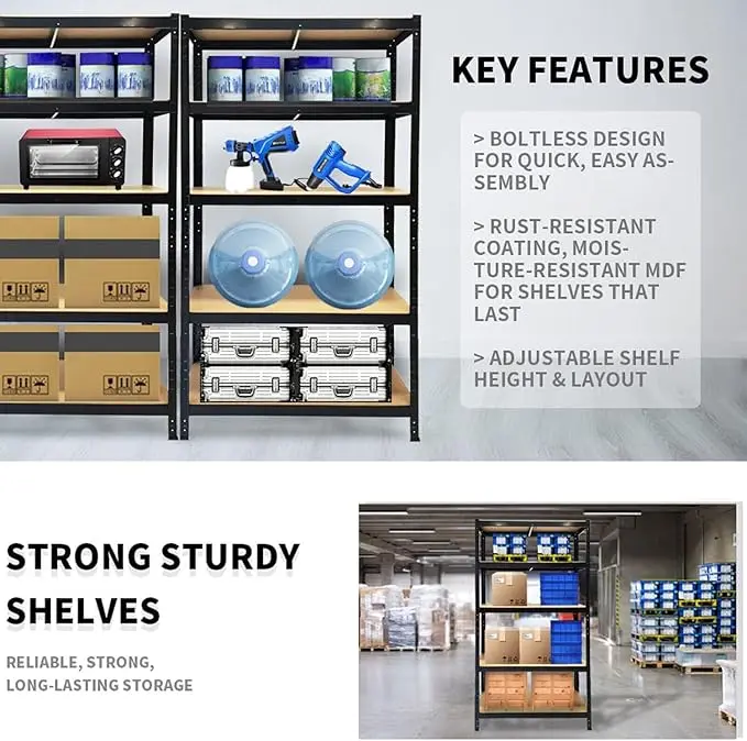Shelving Unit For Garage Shed Storage, 5 Tier Shelf Unit, Heavy Duty Boltless Metal Racking Free Standing Work Bench 203983161