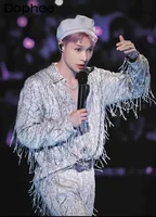 Fashion Solid Color Long Sleeve Clothes Loose Comfortable Pants Men Women Tassel Sequin Shiny Trendy Shirt Two-Piece Sets 1
