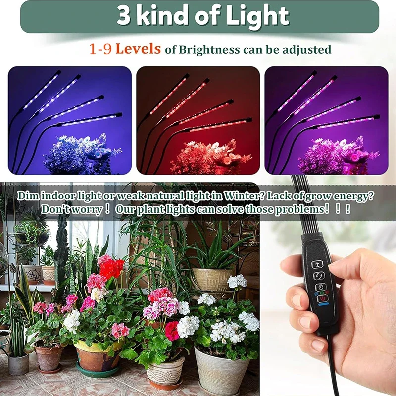LED USB Full Spectrum Plant Grow Light with Timer - Dimmable Clip Lamp for Indoor Greenhouse Vegetables and Flowers