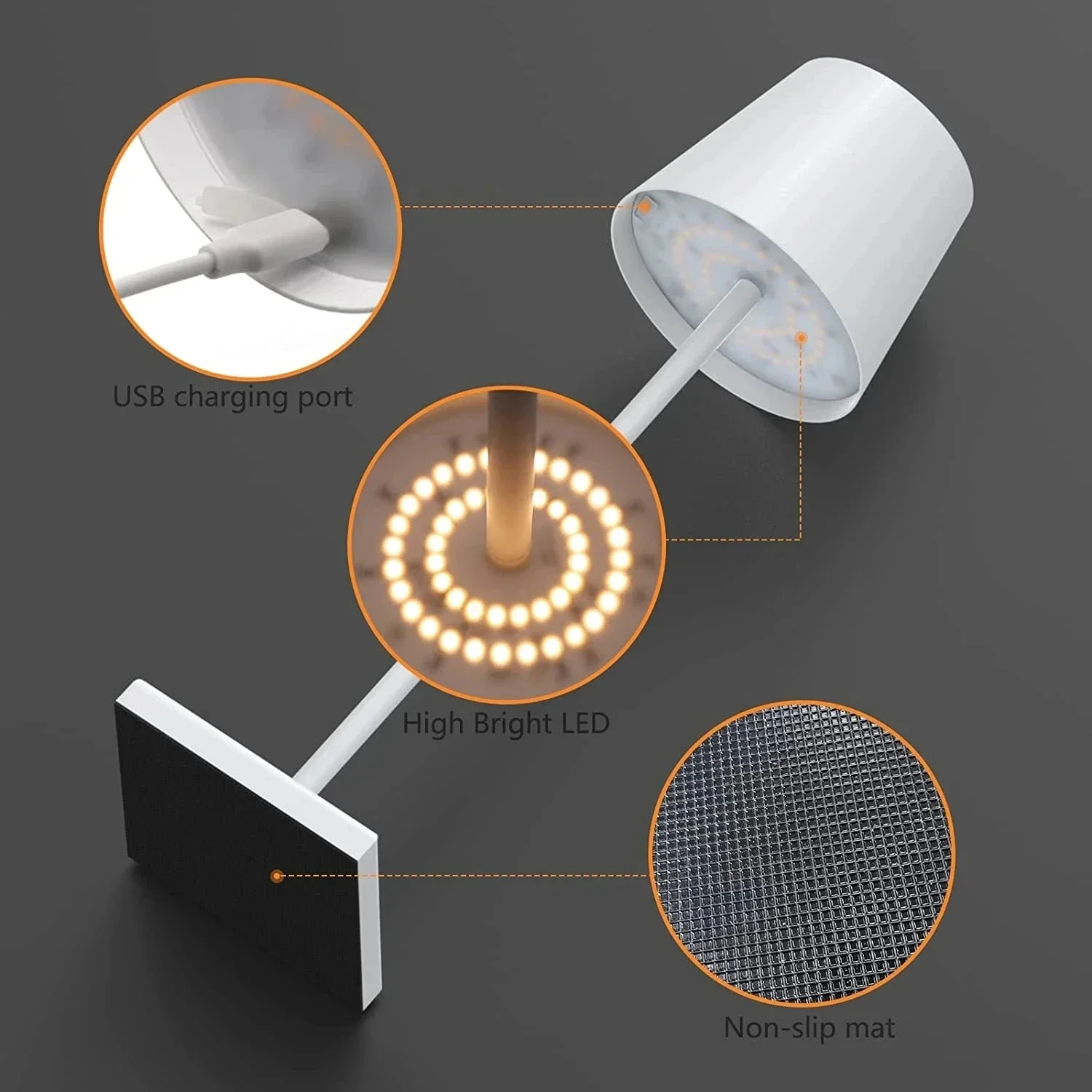 5200mAh 2024 Cordless Table Lamp LED Aluminum Dimmable Desk Lamp Lamp Restaurant Atmosphere Lighting for Indoor Outdoor Metallic 4