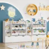 Toy Storage Organizer with 3 Drawers,Bookshelf and Bookcase with 6 Plastic Bins & 2 Storage Cubbies,Toy Storage Box for Playroom 3