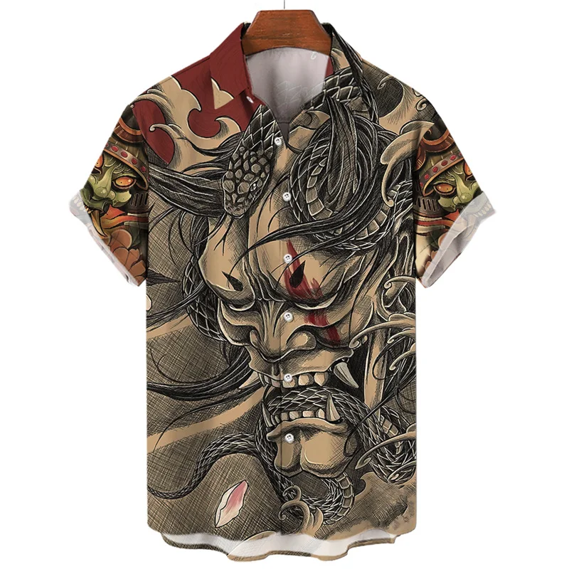 

Vintage Japanese Samurai 3d Printed Shirt For Men Personality Street Oversized Short Sleeve Tops Button Lapel Shirt Clothes