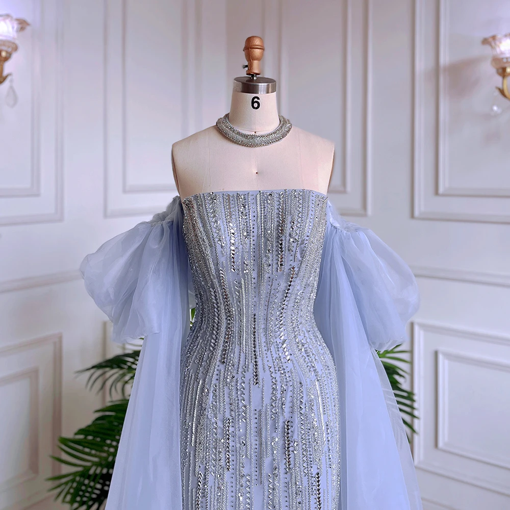 Sf888e2d5d7a64580b377a628857e9789T Blue Sexy Strapless Mermaid Sparkly Puff Sleeves Crystal Beaded Evening Dresses Gowns For Women Party Mallzona