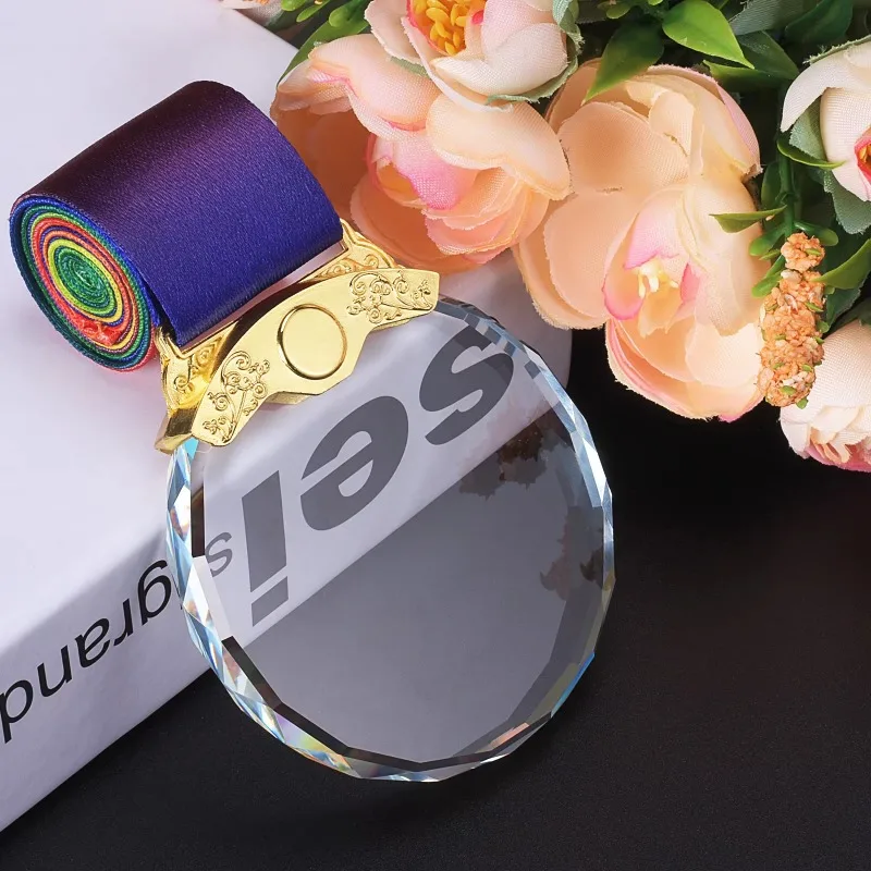 Free Clear Crystal Glass Medal Color Printing or Laser Engraving 1st 2nd 3rd Place Awards Includes Box Packaging 1PCS