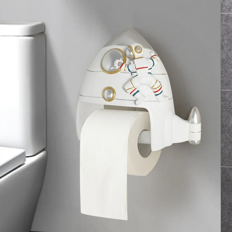 

Toilet Roll Holder Resin Rocket Astronaut Wall-mounted Storage Box Tissue Holders Paper Holders Napkin Holder Home Paper Towel