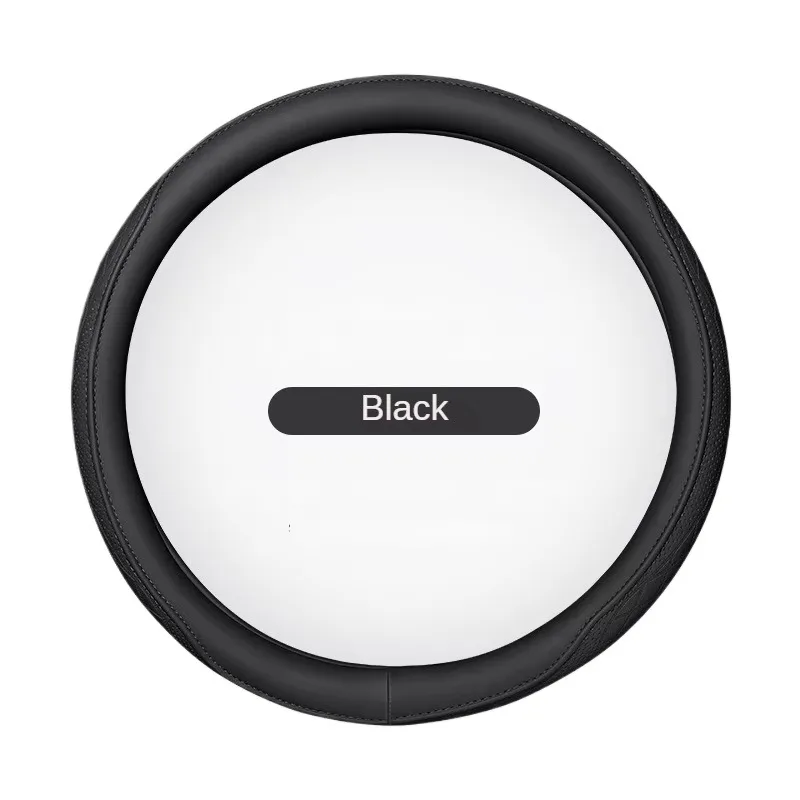 Universal 15-inch Napa Leather Patchwork Steering Wheel Cover-Perforated Breathable Design with Anti-Slip Grip,Easy Installation