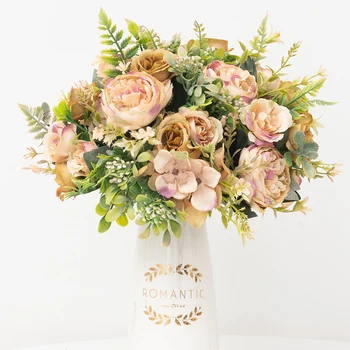 6PCS Roses Silk Artificial Flowers Wedding Home Autumn Christmas Decoration Luxury Fake Floral Table Centerpiece Arrangement 2