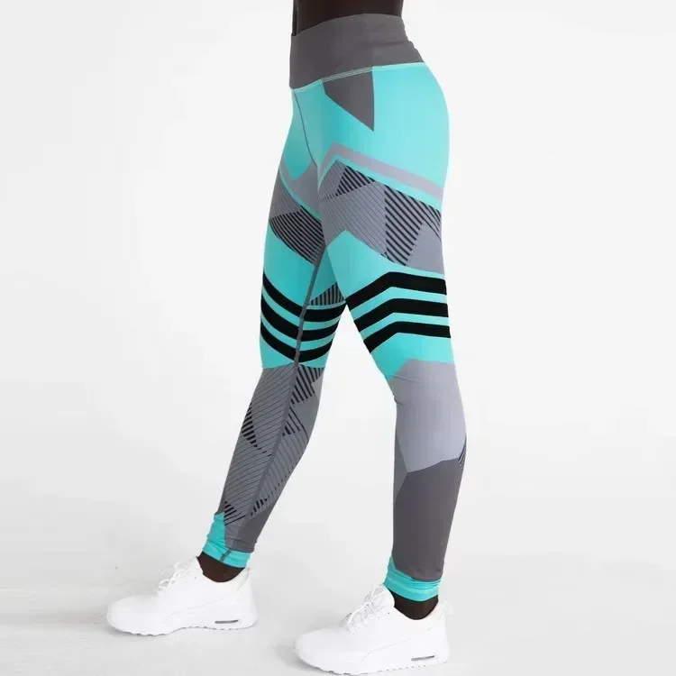 Casual Sports Pants Plus Size Fitness Clothing Women Elastic Sporting Leggings Gradient Color Stripe Print Workout Legging Push Up Leggins casual sports pants