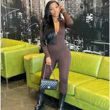 

FAGADOER Black And White Grid Print Bodycon Jumpsuits Women Long Sleeve Zip Romper Female Casual Sport One Piece Playsuits 2022