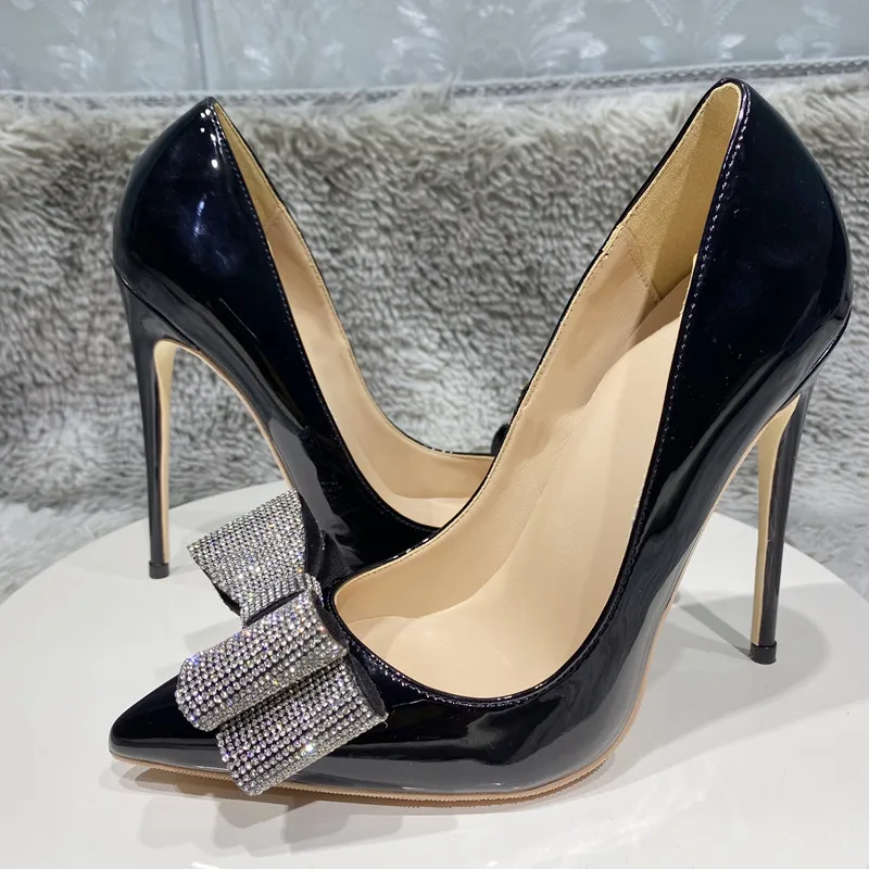 Rhinestone Women Pumps Shoes Closed Toe Heels Black Gray 