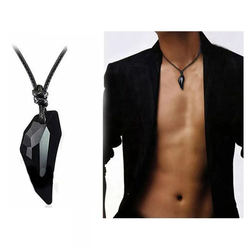 Black Sapphire Austrian Crystal 18K Plated Wolf Tooth Pendant Necklace Adjustable Length Fine Polished Couple Accessories