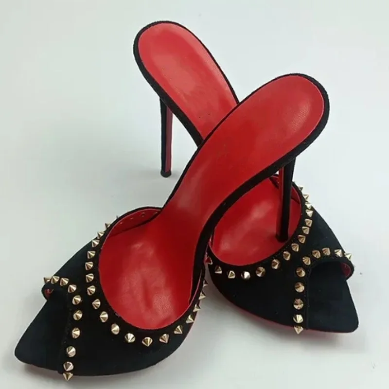 

Summer New Pointed Rhinestone Rivet Shallow Mouth Sexy Slippers Slim High Heels Banquet Dress Versatile Large Women's Sandals
