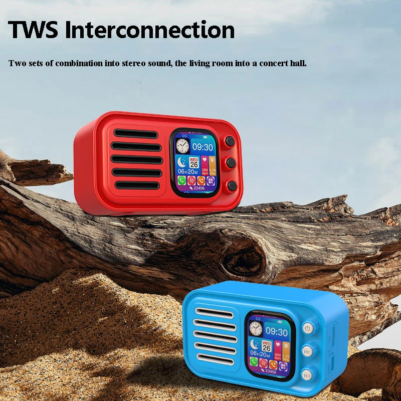 Mini Touch Screen Bluetooth Speaker Wireless Hifi TWS Stereo Soundbar Portable FM Music Player with Alarm Clock Lyrics Display