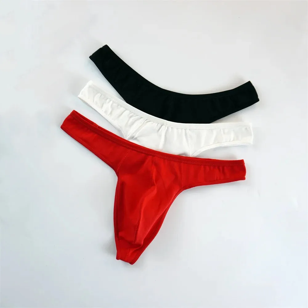 Men's Youth G-String Briefs with Large Pouch - Solid Color Bikini Underwear for Enhanced Comfort