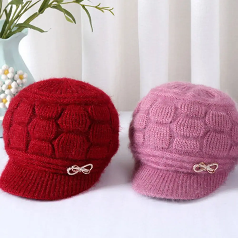 Acrylic Autumn Winter Knitted Hat for Middle Aged Elderly
