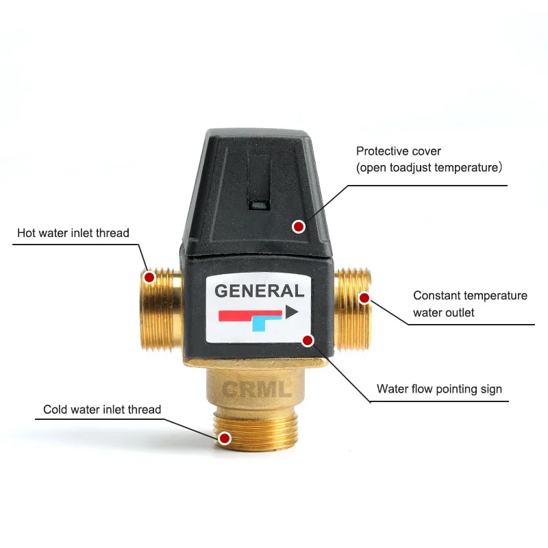 3 Way Thermostatic Mixer Valve DN20/25 Female/Male Thread Brass Thermostatic for 3/4" 1" Solar Water Heater Thread Mixing Valve