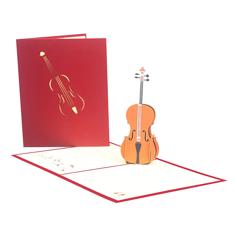 3D Violin Pop Up Greeting Card Music Festival Electric Guitar Bass Piano Concert Invitation Thank You Thinking of You