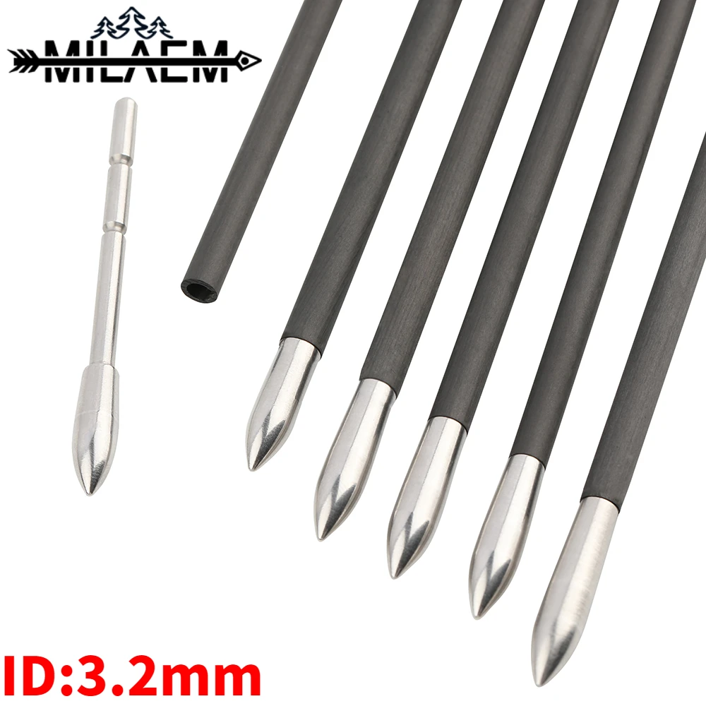 

12Pcs Arrowhead 80/100/120 Grain Interpolated Carbon Target Field Points Tips ID 3.2mm Arrow Heads Shooting Archery Accessories