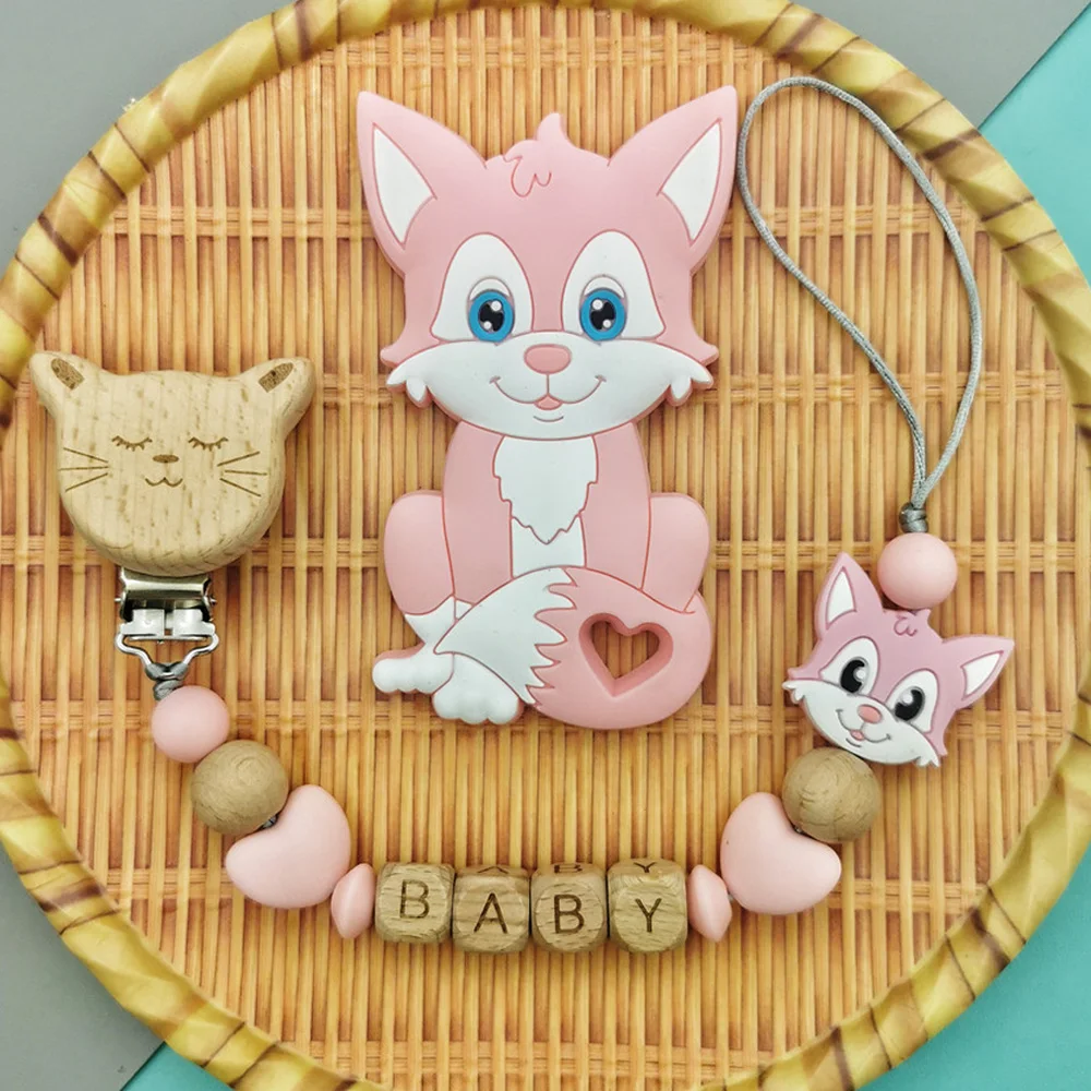 Customizable Beech English Letter Name Baby Silicone Cat Pacifier Clips Chains Teether Pendants Baby Pacifier Kawaii Teether baby beech teether pacifier clips geometric crochet beads 2 in 1 design silicone teether chain pacifier clips nipple clip