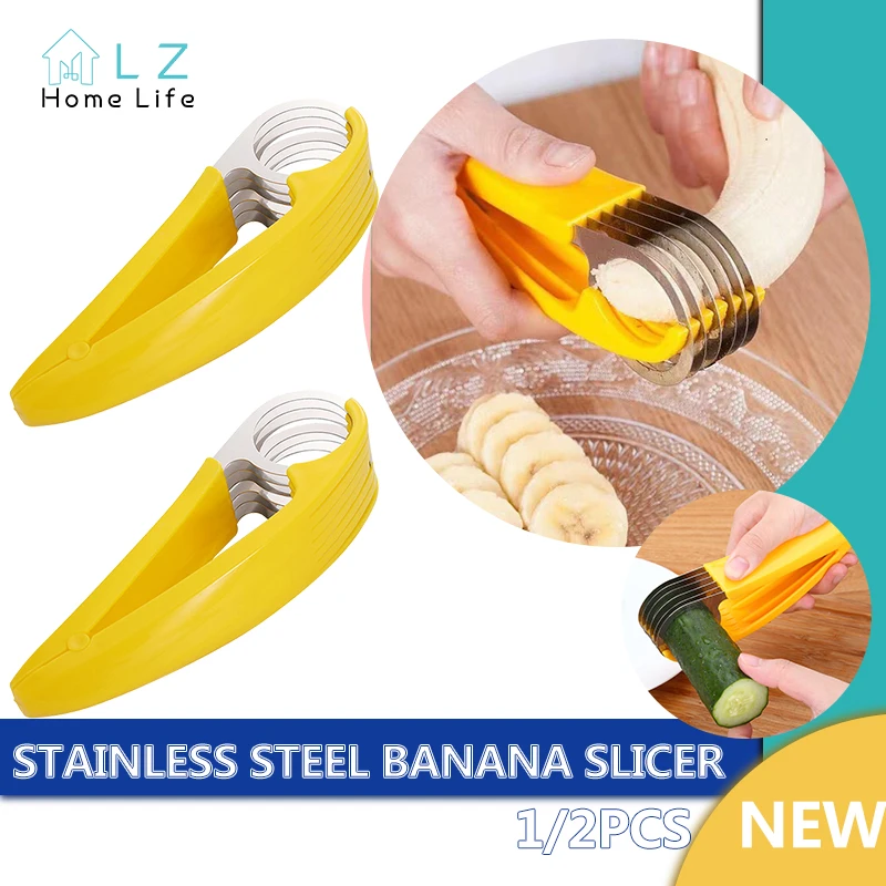 Banana Slicer Stainless Steel Fruit Vegetable Sausage Slicer Banana Cutter  Salad Garlic Slice Ham Tools Cooking Kitchen Gadgets