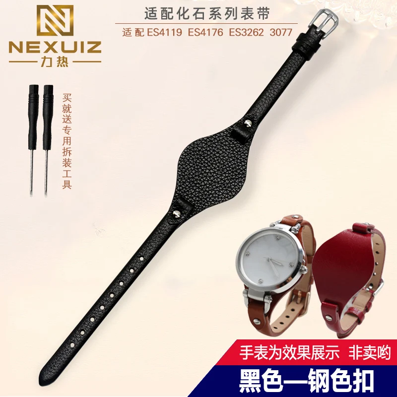 Women's 8mm Genuine Leather Watch Strap – Soft Cowhide Band Bracelet in Stylish Design