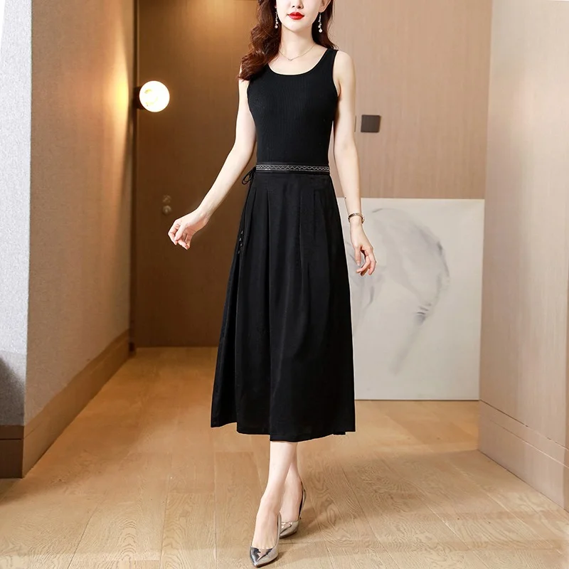 Fashion 2022 Real Shot Silk Fragrant Cloud Gauze Skirt Retro New High-waisted Large-swing Skirt Mid-length A-line Ca