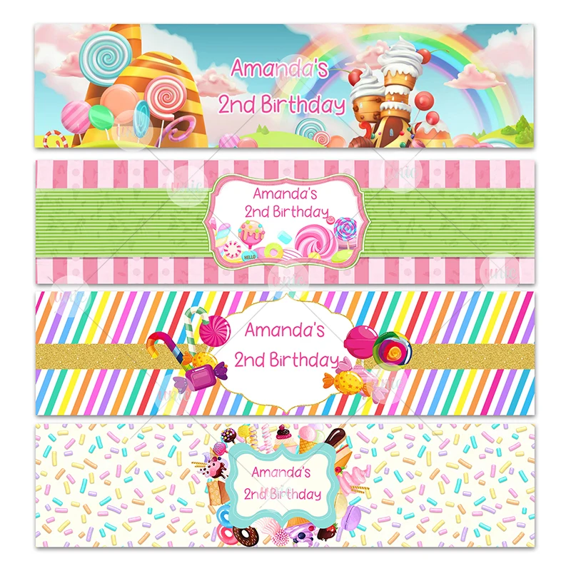 30pcs Sweet Candy Ice Cream Birthday Decor Labels Custom Baby Shower Bday Party Personalise Any Text Stickers Candy Land World