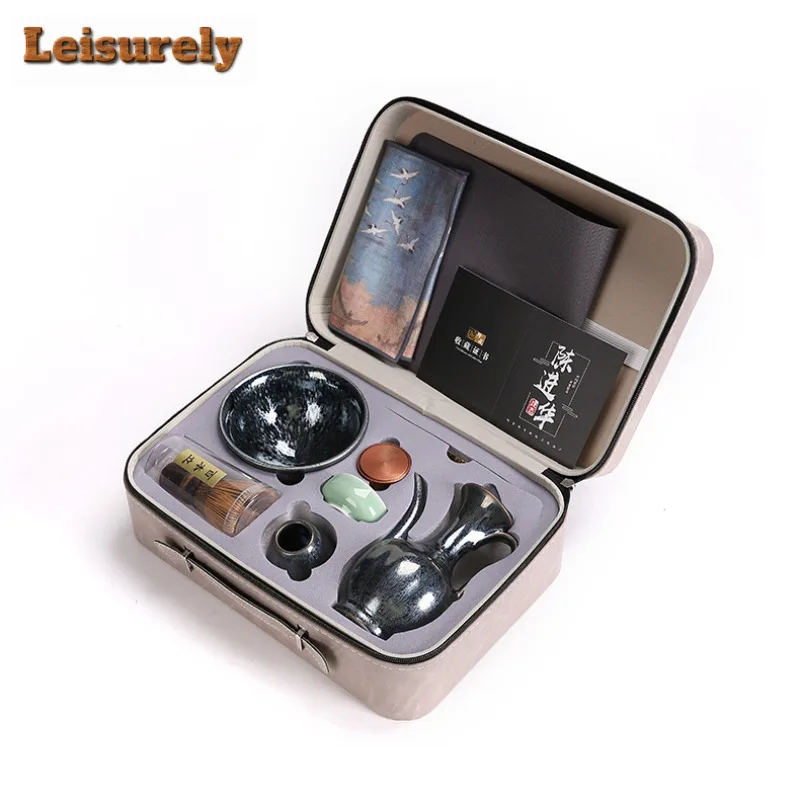 Song Dynasty Jian Zhan Travel Tea Set Kit Boutique Tea Tools Set Tea Making Organizer Portable Outdoor Tote Bag Equipment Craft