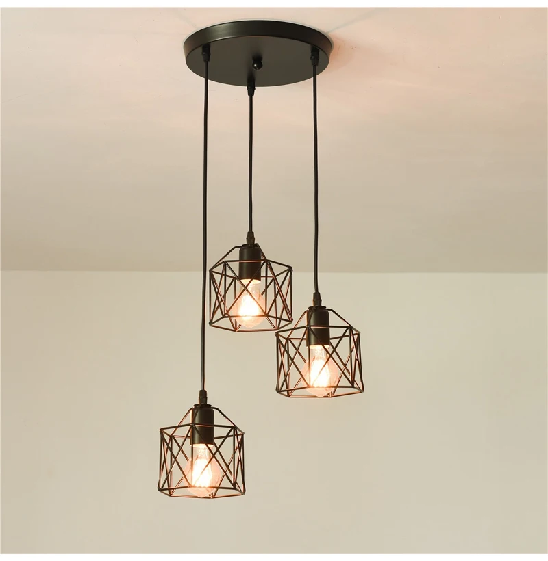 Industrial Pendant Light Adjustable Hanging Lamp for Ceiling Light Fixture Metal Cage Chandelier Lighting for Island Dining Room