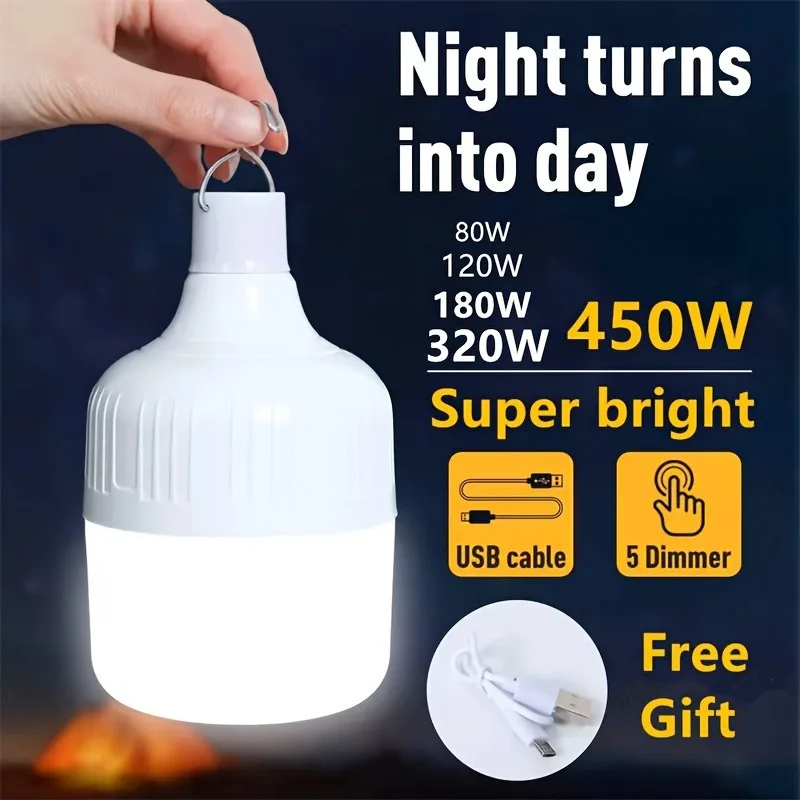 Rechargeable LED Lamp Bulb Dimmable LED Light Bulb 5 Lighting Modes USB Rechargeable Hanging Tent Light Portable Emergency led light bulb