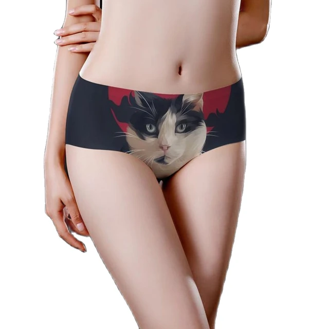 Fashion Young Girls Underwear Women Panties Cute Cat Print Underpants  Smooth Soft Ice Silk Briefs Breathable Seamless Lingerie - AliExpress