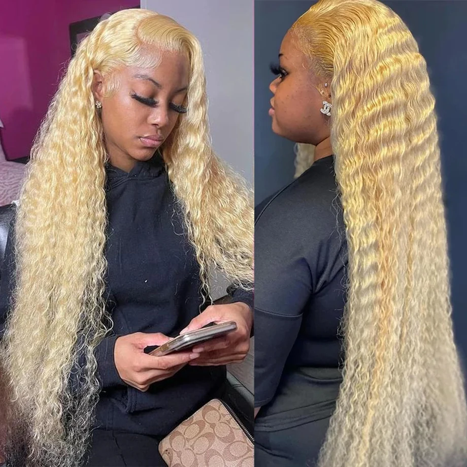 

13x4 Lace Frontal Wig 613 Honey Blonde Curly Transparent Deep Wave Wigs Pre Plucked Colored Water Wave Human Hair Wig For Women