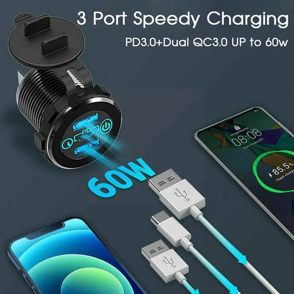 USB C    ,  Ʈ 2 , ڵ ġ , 12V, 24V, 60W, PD3.0, QC3.0, E6F1