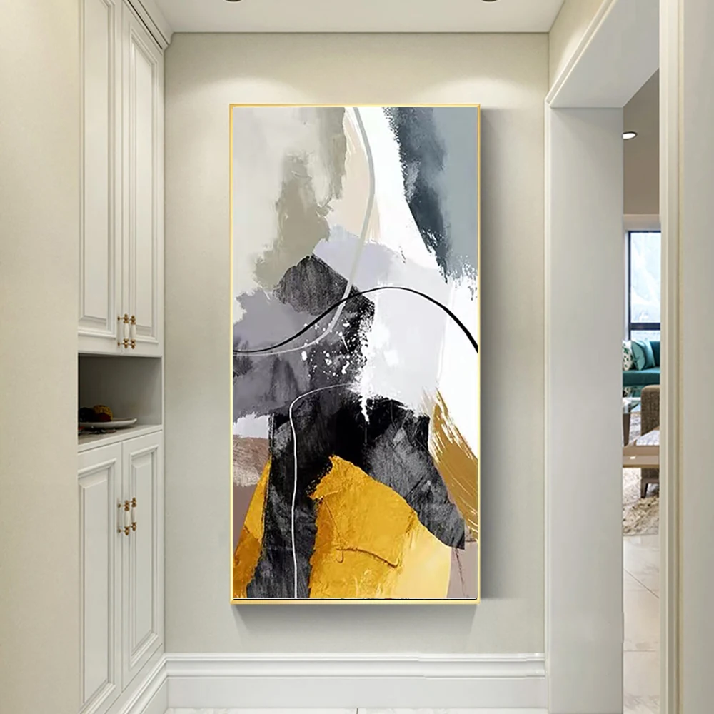 

Abstract Art Oil Painting On Canvas Hand Painted Yellow Black White Painting Picture For Living Room Wall Home Bedroom Decor