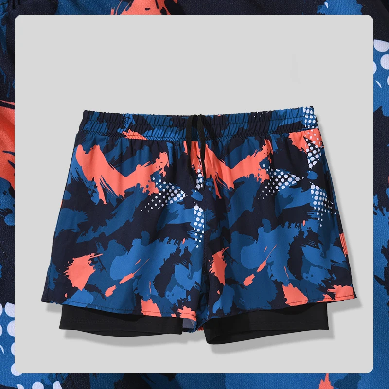 Swim Trunks Men Summer Anti-embarrassment Double-layer Style Quick-drying Large Size Flat Angle Professional