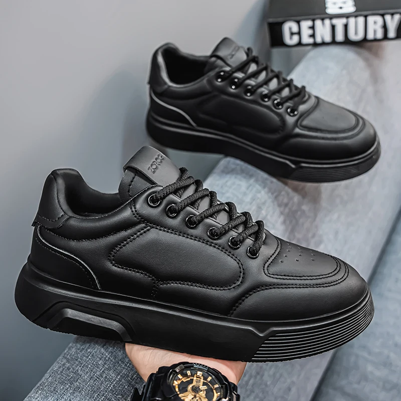 Men's shoes 2025 new niche black breathable casual board shoes men's thick soles increase all fashion sneakers spring 3
