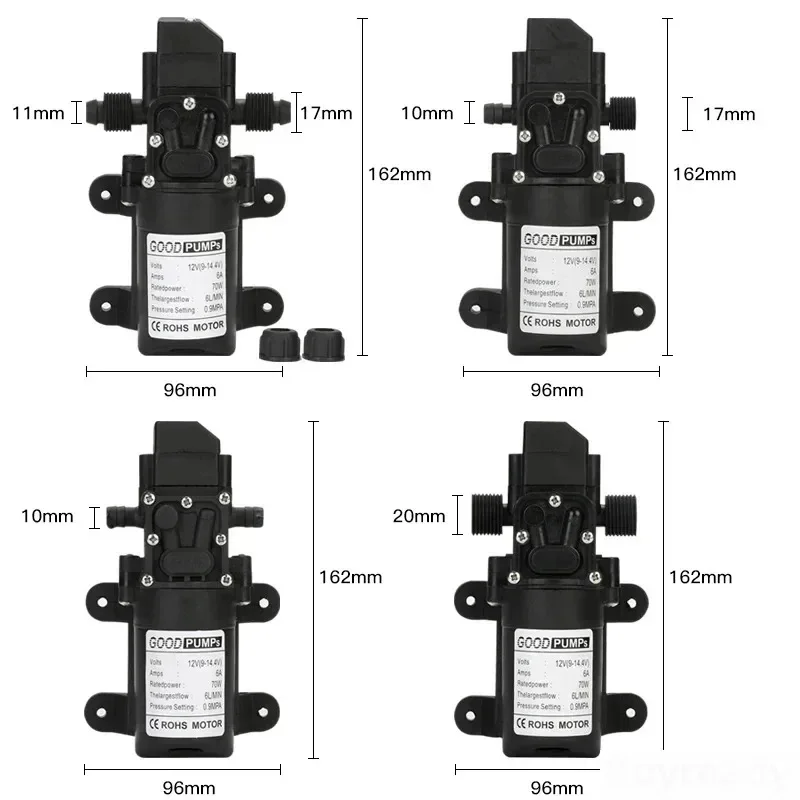 1pcs 자동 흐름 스위치 6L/Min 12V 130PSI 자동 다이어프램 워터 펌프 소형 안전 고압 자체 프라이밍 펌프 농업