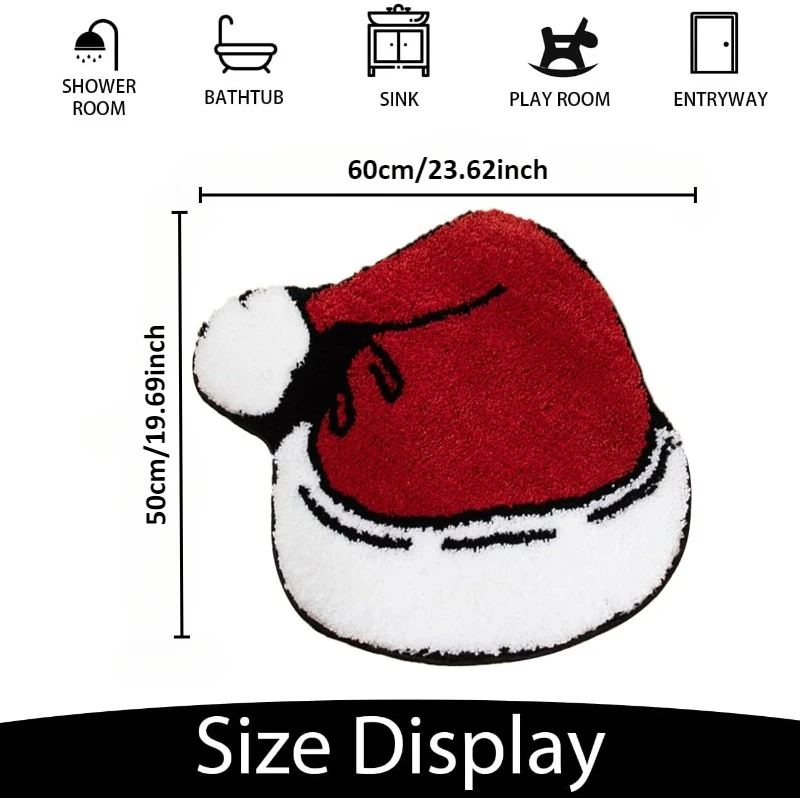 Christmas Hat Bath Rug Cute Red Hat Pattern Soft Bath Mat Water Absorbent Bathroom Floor Rugs Non Slip for Bedroom Entryway